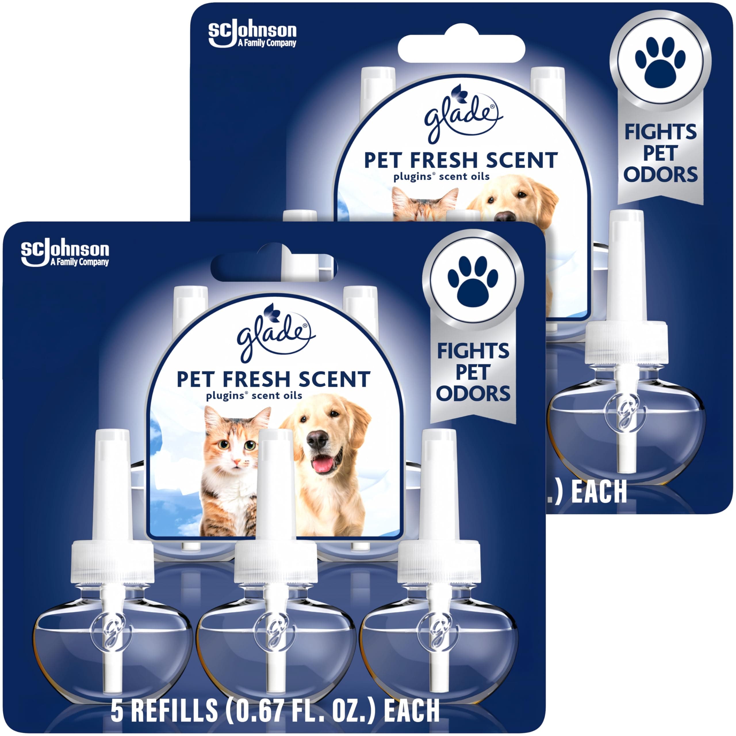 Glade PlugIns Refills Air Freshener, Pet Fresh Scent, Scented and Essential Oils for Home and Bathroom, 0.67 Fl Oz, 5 Count (Pack of 2)