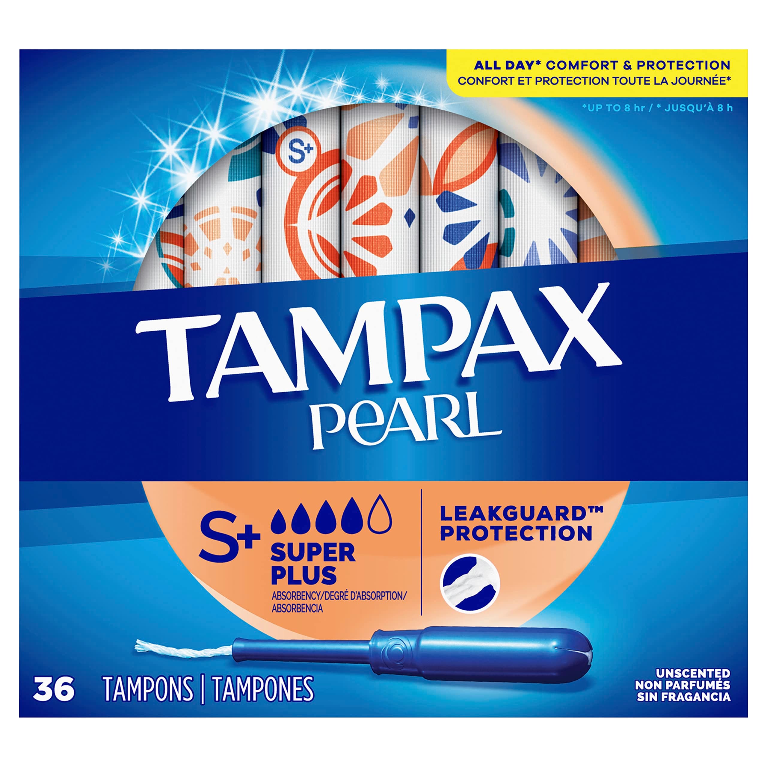 Tampax Pearl Plastic Tampons, Super Plus Absorbency, Unscented, 36 Count - Pack of 2 (72 Total Count)