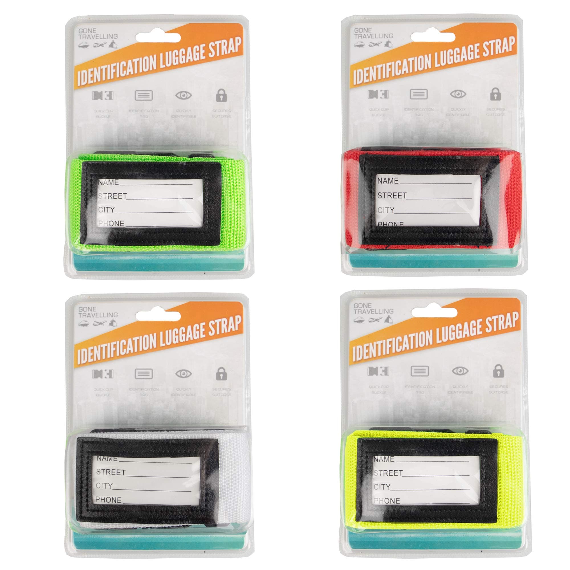 Luggage Straps with Identification Tag - Quickly Identifiable Packing Belt Strap with Quick Clip Buckle - Travel Accessories for Backpacks with Name Tag , ID Tag - Assorted Colours