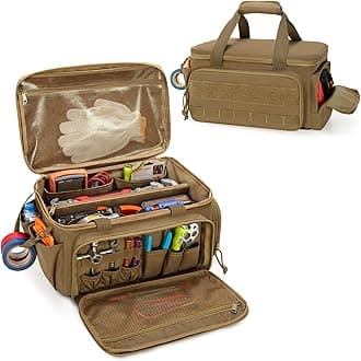 14-Inch Tool Bag with Anti-friction Bottom, Hand Tool Storage Organizer for Men, Tactical Range Bag, Multi-purpose Work Tote for Repairman, Carpenters, Handyman, Khaki