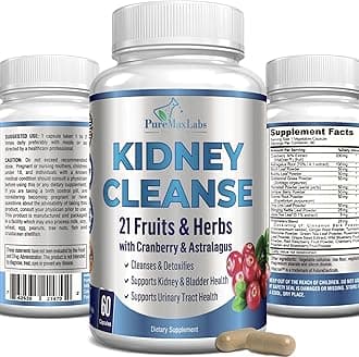 Herbal Kidney Cleanse with Cranberry Extract, Astralagus - 21 Fruits & Herbs - Detox & Cleanse Urinary Tract & Bladder Health, Kidney Support, 60 Vegan Capsules