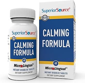 Superior Source Calming Formula, L-Theanine, Melatonin, Under The Tongue Quick Dissolve MicroLingual Tablets, 60 Ct, 5-HTP for Enhanced Serotonin Conversion, Sleep Support, Non-GMO