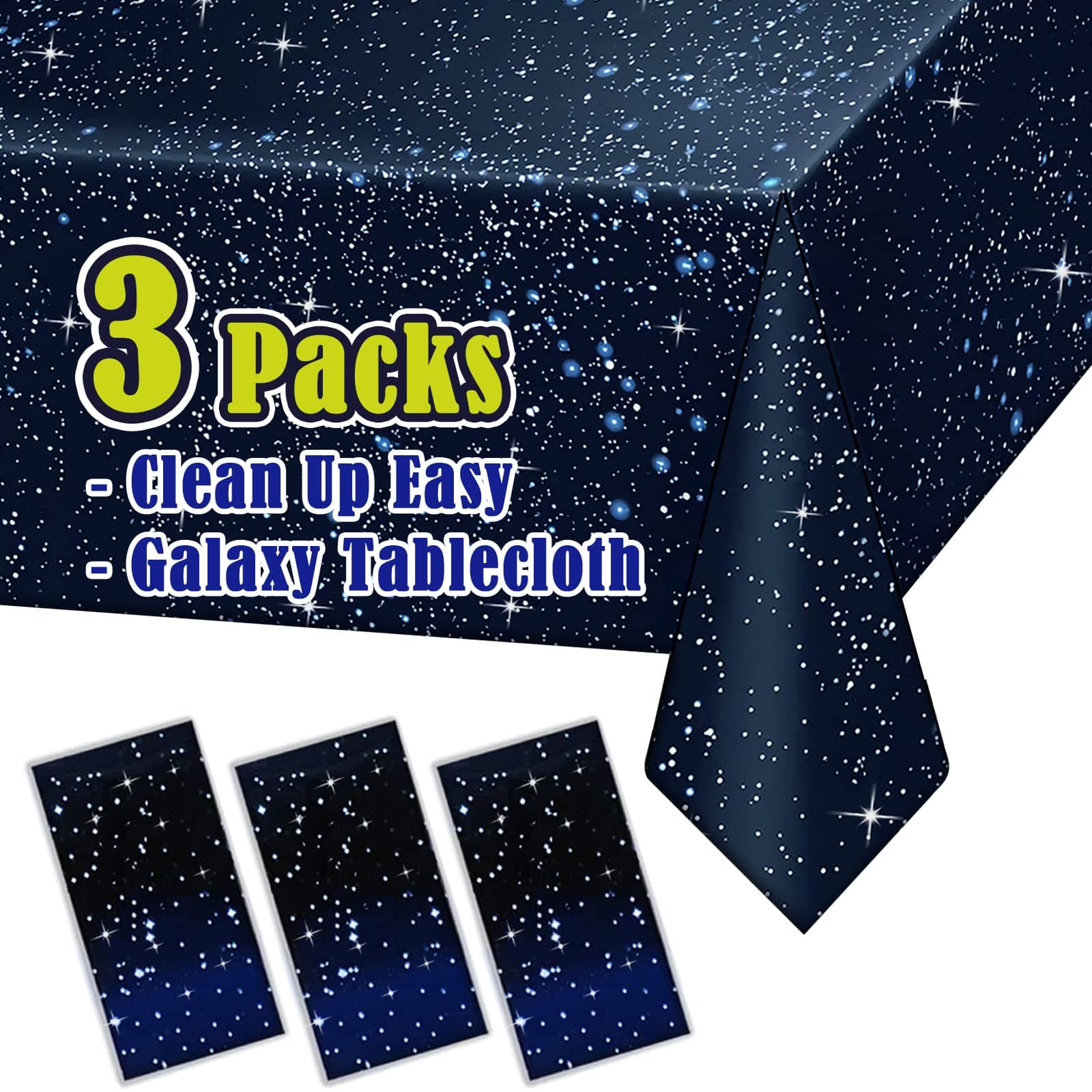 3pcs - 54 x 108 Inches, Space Tablecloth, Starry Night Tablecloth Decorations, Plastic Galaxy Table Cover, Space Stars Theme Party Supplies for Birthday Home Decorations