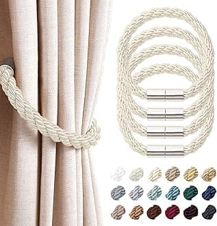 NICEEC 4 Pack Strong Magnetic Curtain Tiebacks Modern Simple Style Drape Tie Backs Convenient Decorative Weave Rope Curtain Holdbacks for Thin or Thick Home & Office Window Draperies (Beige)