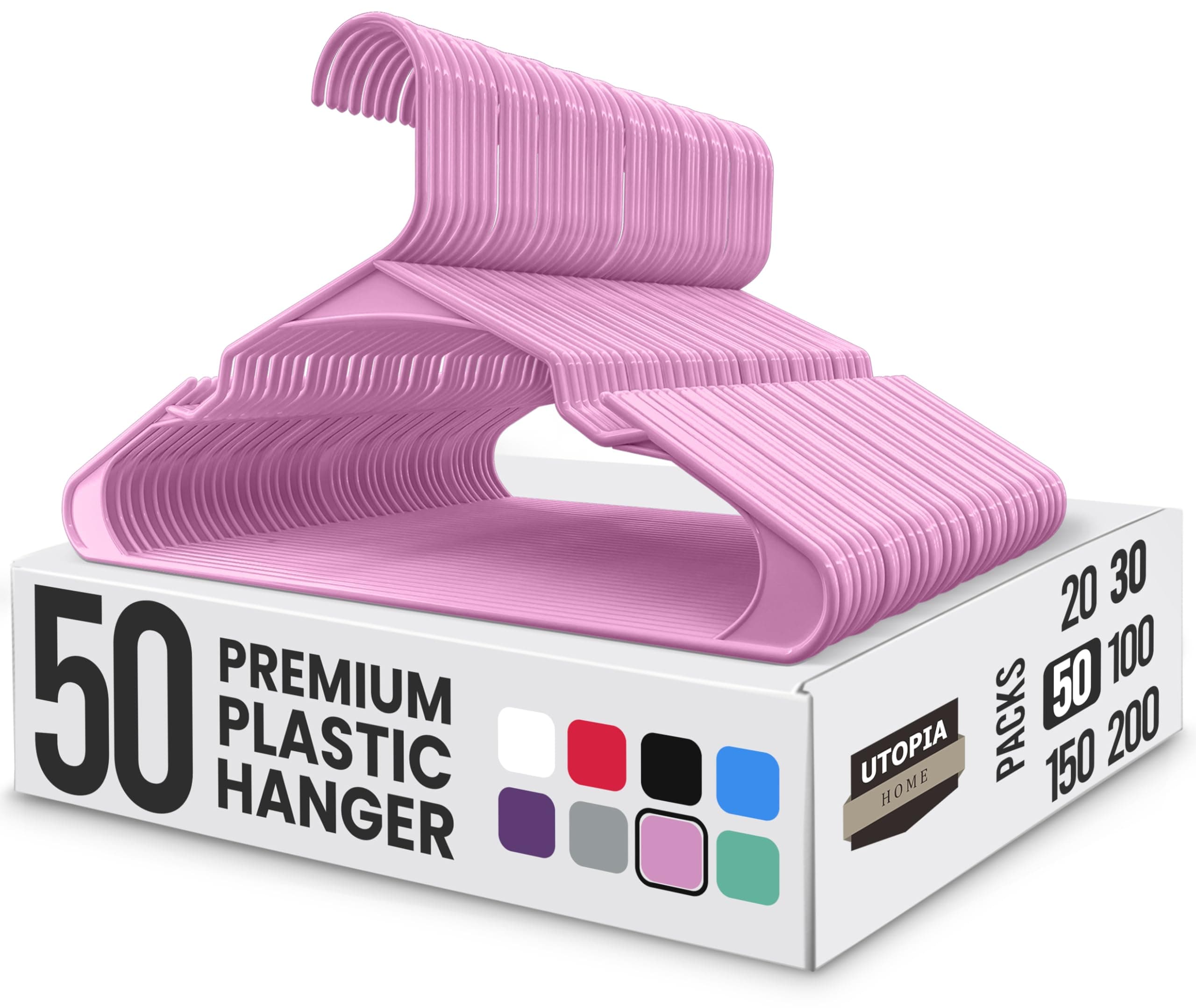 Utopia Home Plastic Hangers 50 Pack - Perfect Space Saving Clothes Hanger - Durable and Strong - Perfect Closet Organizers with Shoulder Grooves (Pink)