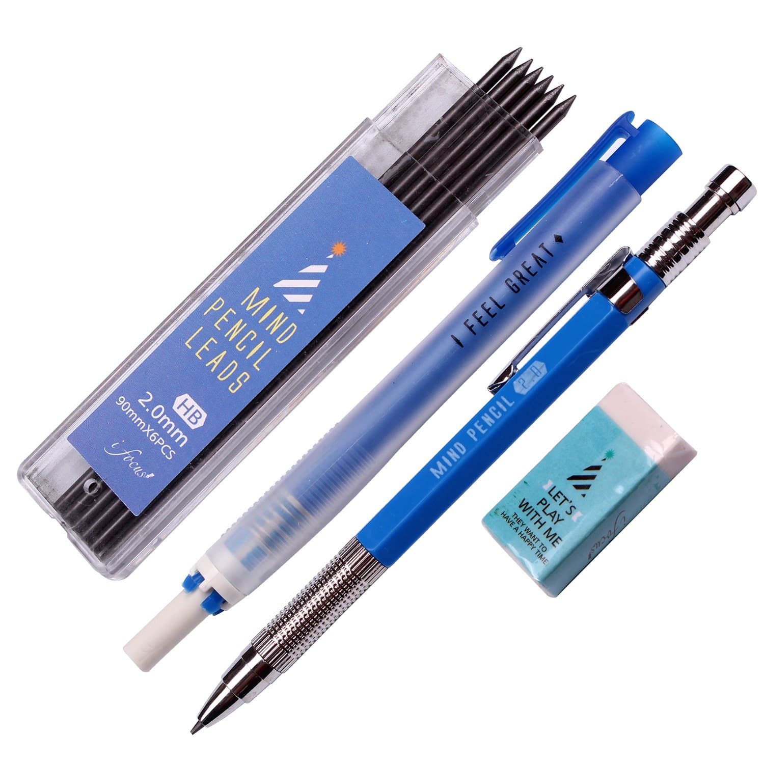 2.0mm Lead Holder Pen Mechanical Pencil for Draft Drawing, Art Sketching +(Lead 1 Pack Holder Eraser)