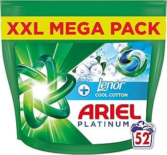 Ariel Platinum PODS®, Washing Liquid Laundry Detergent Capsules 52 Washes, +Touch of Lenor Cool Cotton, 7-Day Long-Lasting Freshness