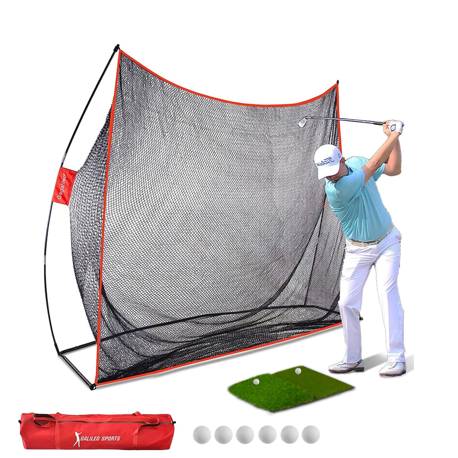 Golf Net Practice Hitting: 10x7ft Outdoor/Indoor Training with Turf Mat/Real Balls/Tees & Hat Perfect for Backyard Garage Beginners