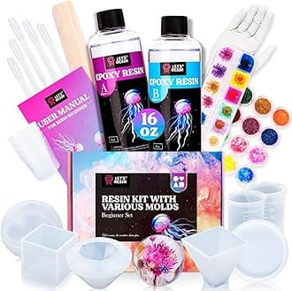 LETââ‚¬â„¢S Resin Resin Kits and Molds Complete Set, 16OZ Resin Molds Silicone Kit Bundle with Sphere, Pyramid Molds, Glitter and Dried Flowers, Resin Epoxy Starter Kit for Beginners Resin Casting