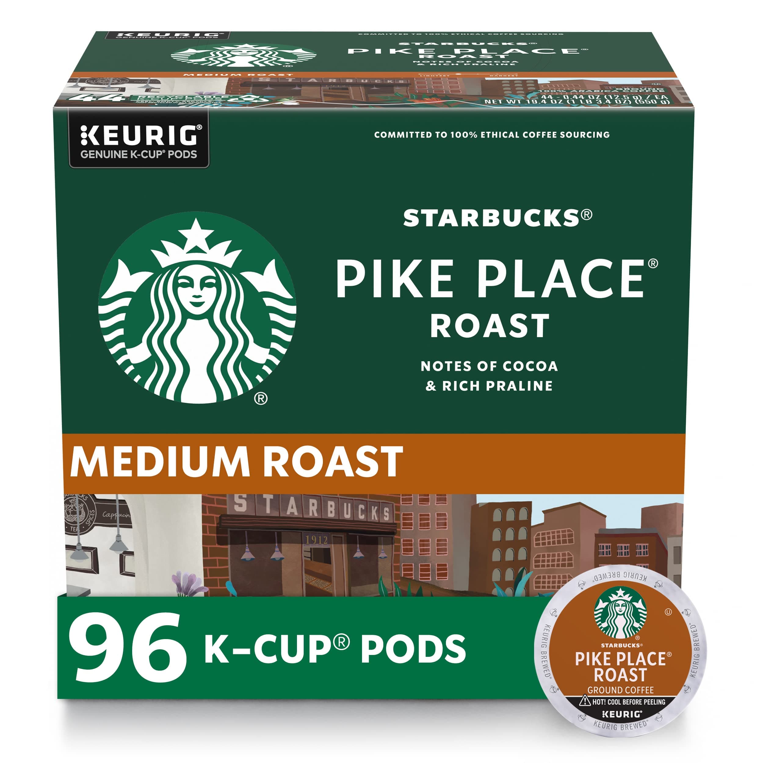Starbucks Pike Place Roast Medium Roast Single Cup Coffee for Keurig Brewers, 4 boxes of 24 (96 total K-Cup pods)