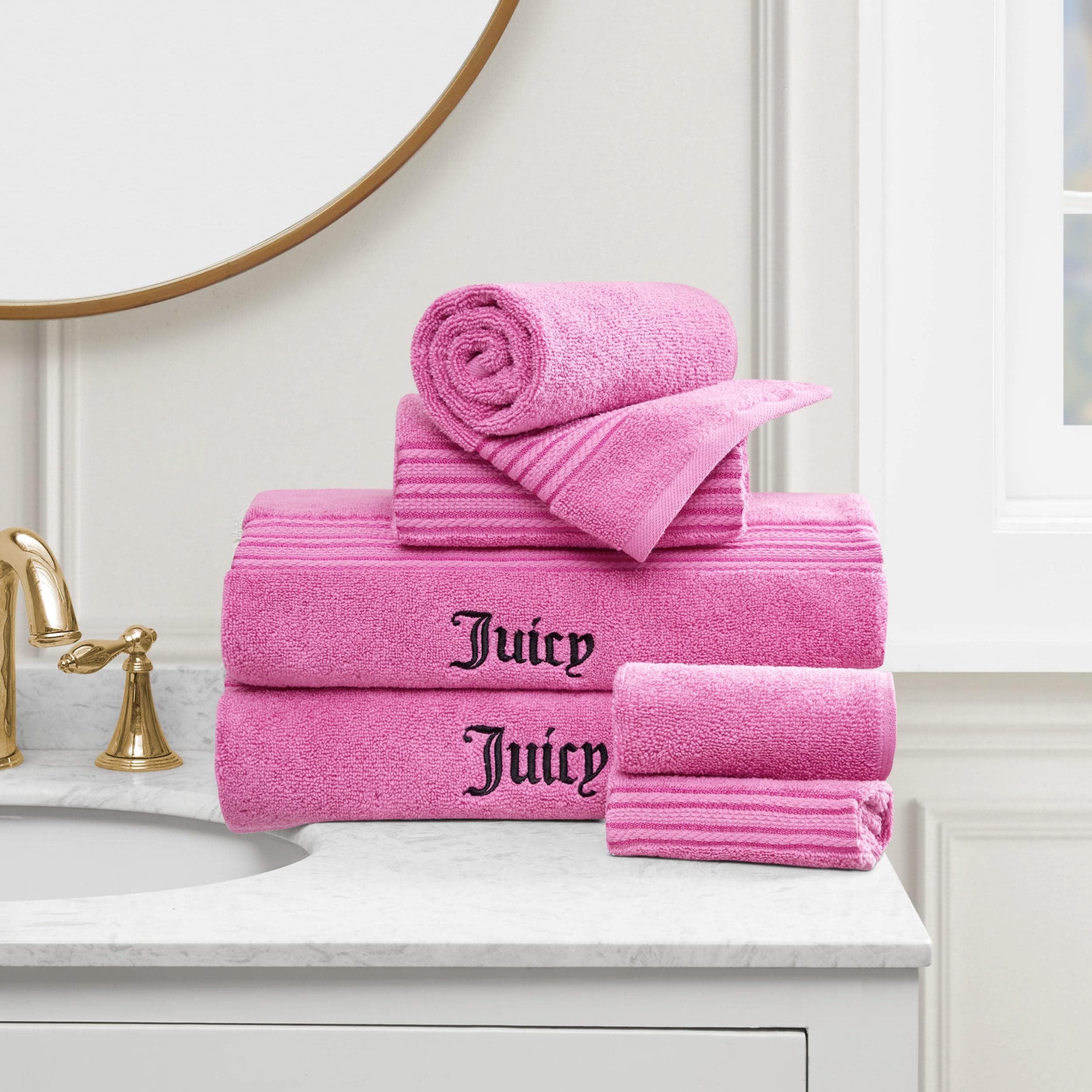 Alyssa Luxurious 6 Piece Bath Towel Set - (2) Bath Towels, (2) Hand Towels, and (2) Washcloths - Hot Pink Premium Bathroom Towel Set