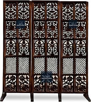 Wooden Partitions Made of Wood Room Divider for Living Room with Stands Hall Bedroom Wall Separator Panel 6 Feet (3 Panel with Stands)