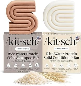 Kitsch Rice Bar Shampoo and Conditioner Bar for Hair Growth Rice Shampoo Bar & Conditioner Bar for Strengthening, Cleansing & Moisturising Vegan Rice Water Shampoo Bar & Conditioner Soap, 2pc Set