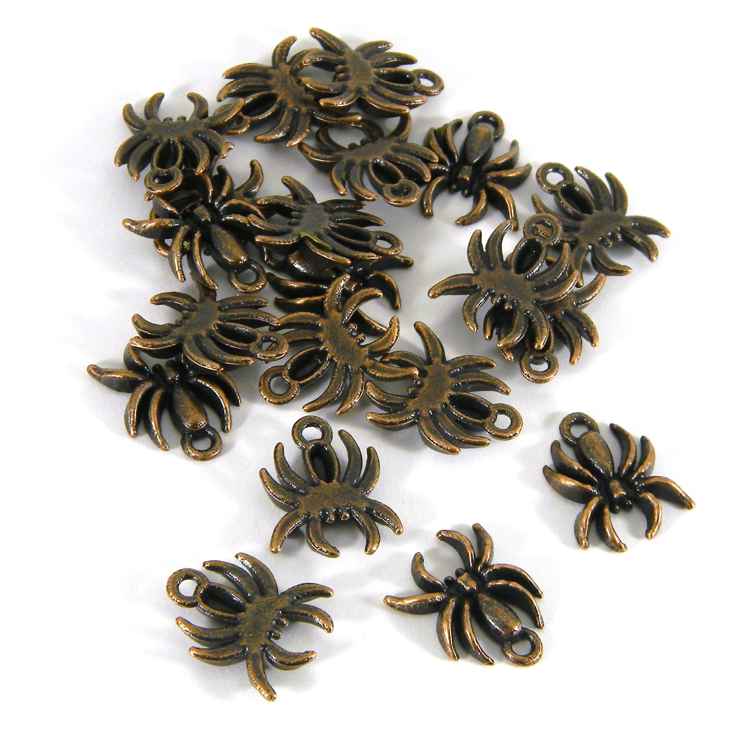 15 Antique 5/8 inch (17mm) Spider Bug Charm Pendants Plated Over Pewter Base Metal