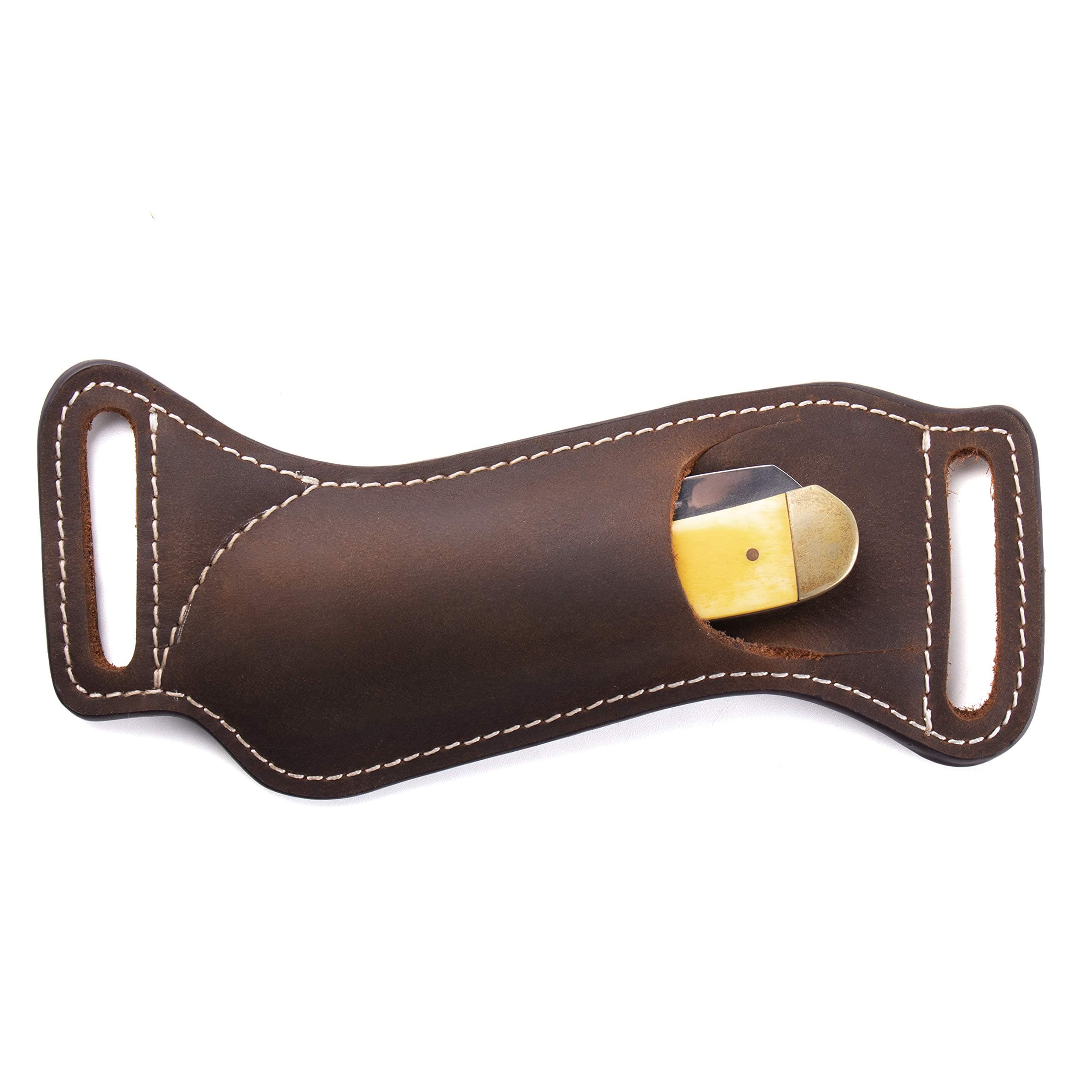 Leather Knife Sheaths for Belt, Pocket Knife Holder, EDC Leather Sheath for Folding Knife, Compact Draw Knife Holster Dark Brown