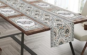 BLOCKS OF INDIA Hand Block Printed Cotton Table Runner, Mat and Napkin Set for Center/Dining Table (Brown Jaal)