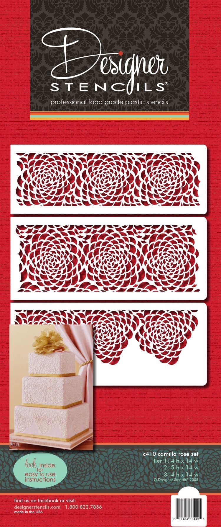 Designer Stencils Camilla Rose 3-tier Set Cake Stencils, Beige/semi-transparent