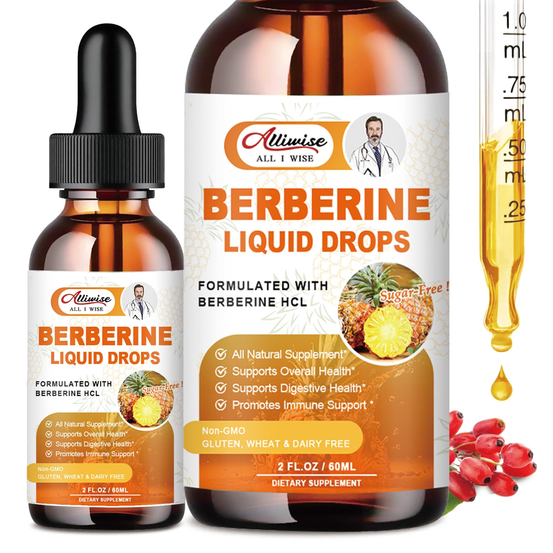 Berberine Supplement Liquid Drops with Ceylon Cinnamon, Bitter Melon for Immune System & Digestive System Supports -Premium Berberine 1500mg with Pure Ceylon Cinnamon