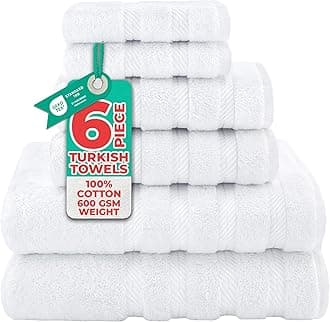 American Soft Linen Premium, Luxury Hotel & Spa Quality, 6 Piece Kitchen & Bathroom Turkish Towel Set, Cotton for Maximum Softness & Absorbency, [Worth $72.95] White