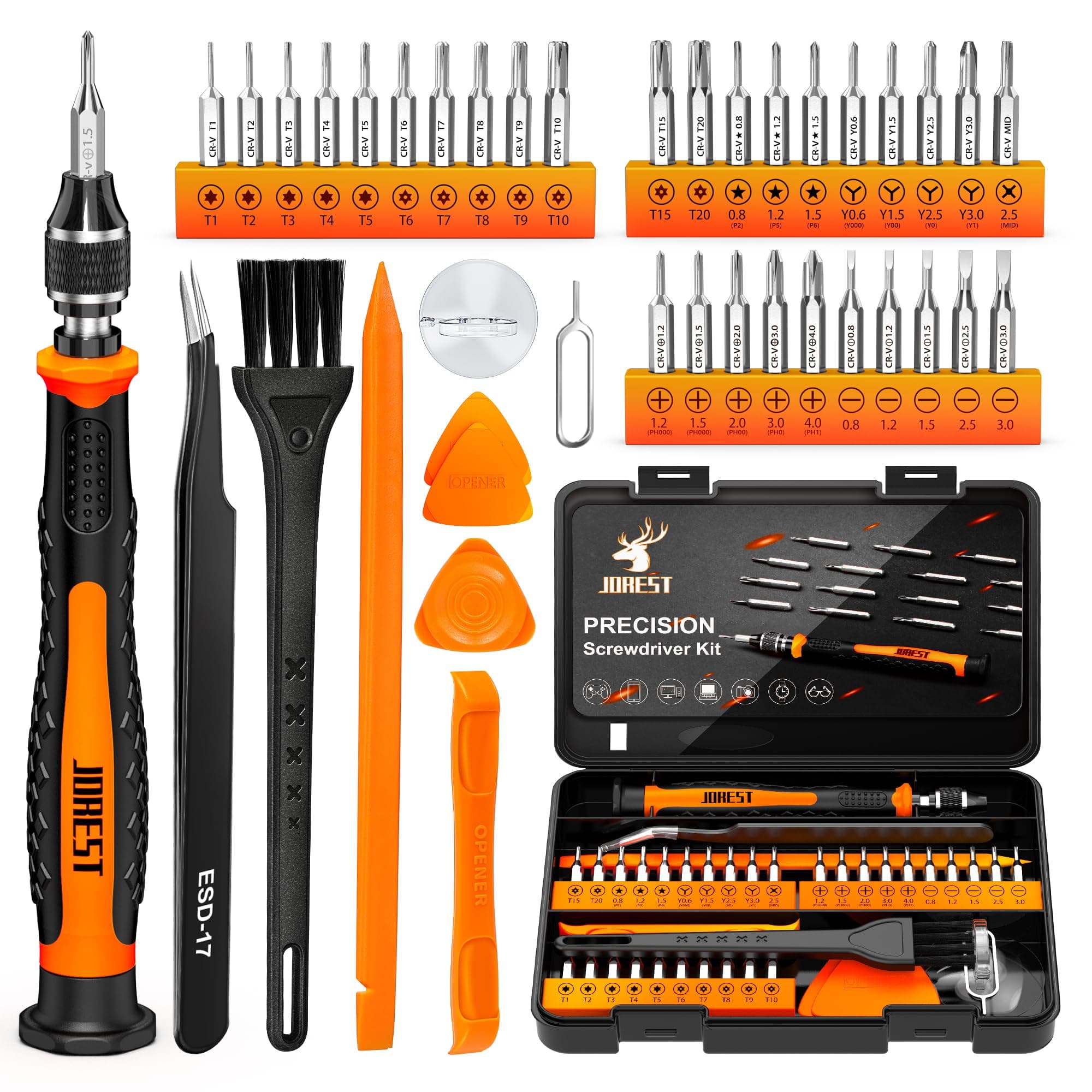 JOREST 40Pcs Precision Screwdriver Set, Mini Tool Kit with Security Torx T5 T6 T8 T9, Triwing Y00, Star P5, Repair for Laptop, Switch, PS4, Xbox, MacBook, iPhone, Ring Doorbell, Watch, Glasses