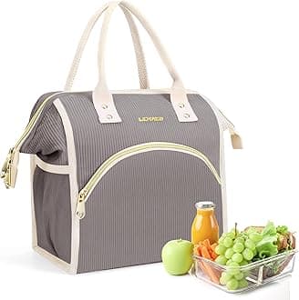 LOKASS Lunch Bag Women Insulated Lunch Box Wide-Open Lunch Tote Bag Large Cooler Bag for Work Picnic Hiking Beach（Dark Gray）