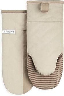 KitchenAid Beacon Two-Tone Non-Slip Oven Mitt Set, Milkshake/Beige, 5.75"x13", 2 Piece