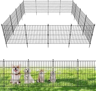 10 Panels No Dig Garden Fence for Outdoor Yard Decorative, 24 in(H) X 20 ft(L) Animal Barrier Fencing Rustproof Metal Wire Panel Border for Dog, Rabbits, and Patio Temporary Ground Stakes