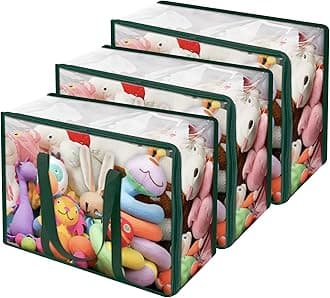 Vieshful 3 Pack Clear Clothes Storage Bag, 40L Zippered Closet Organizer, Plastic Storage Containers Moving bags for Comforter, Blanket, Bedding, Duvet, Toys (Green)