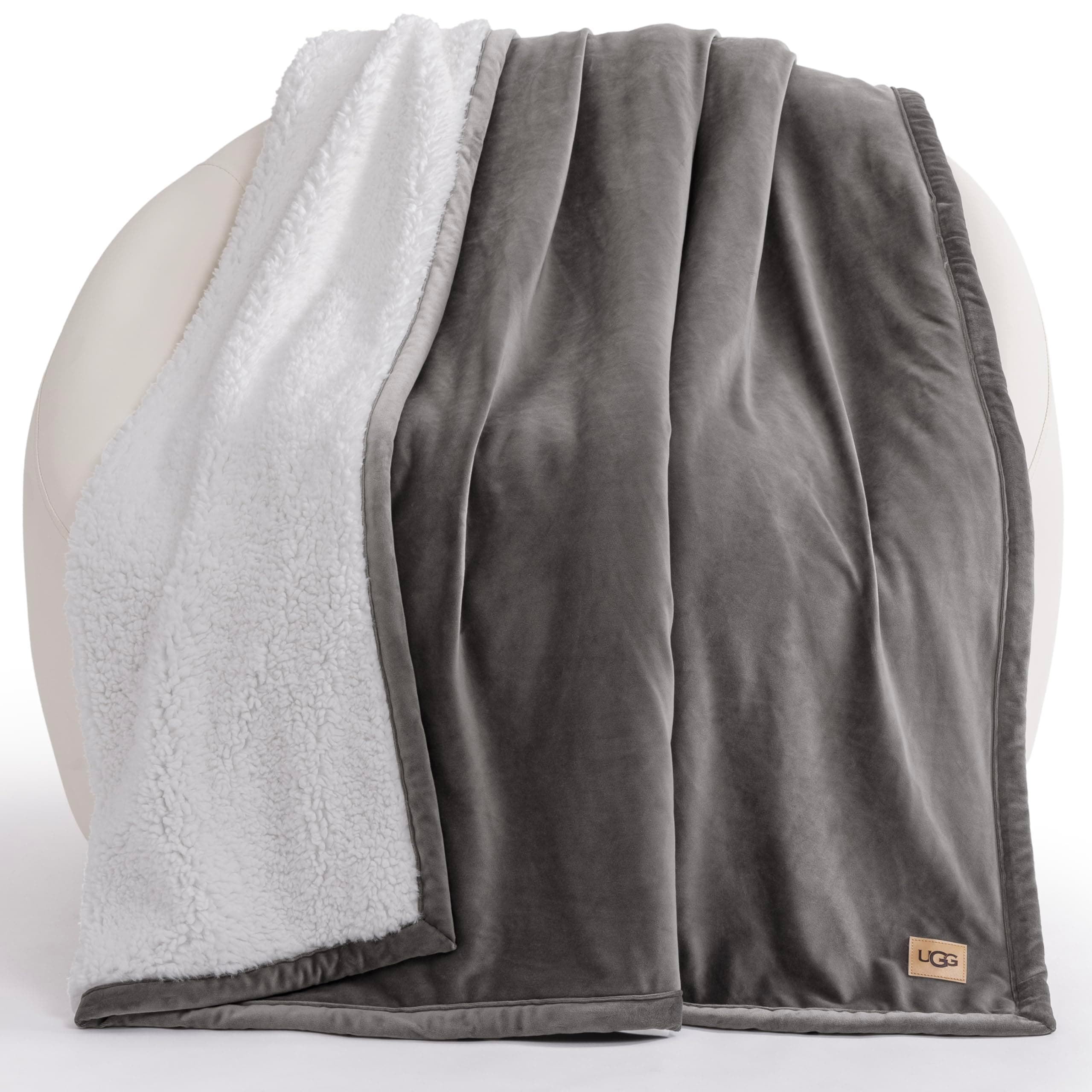 UGG 23858 Bliss Sherpa Fully Reversible Throw Blanket for Couch or Bed Machine Washable Easy Care Soft Plush Luxury Oversized Accent Blankets, 70 x 50-Inch, Charcoal