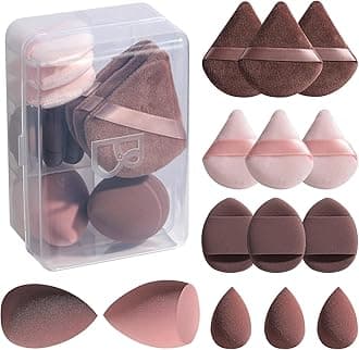 Makeup Sponge Set BS-MALLTriangle Puff 14 Pcs for Liquid, Cream, and Powder, Multi-colored Makeup Sponges and Mini Makeup Sponge (D-Coffee)