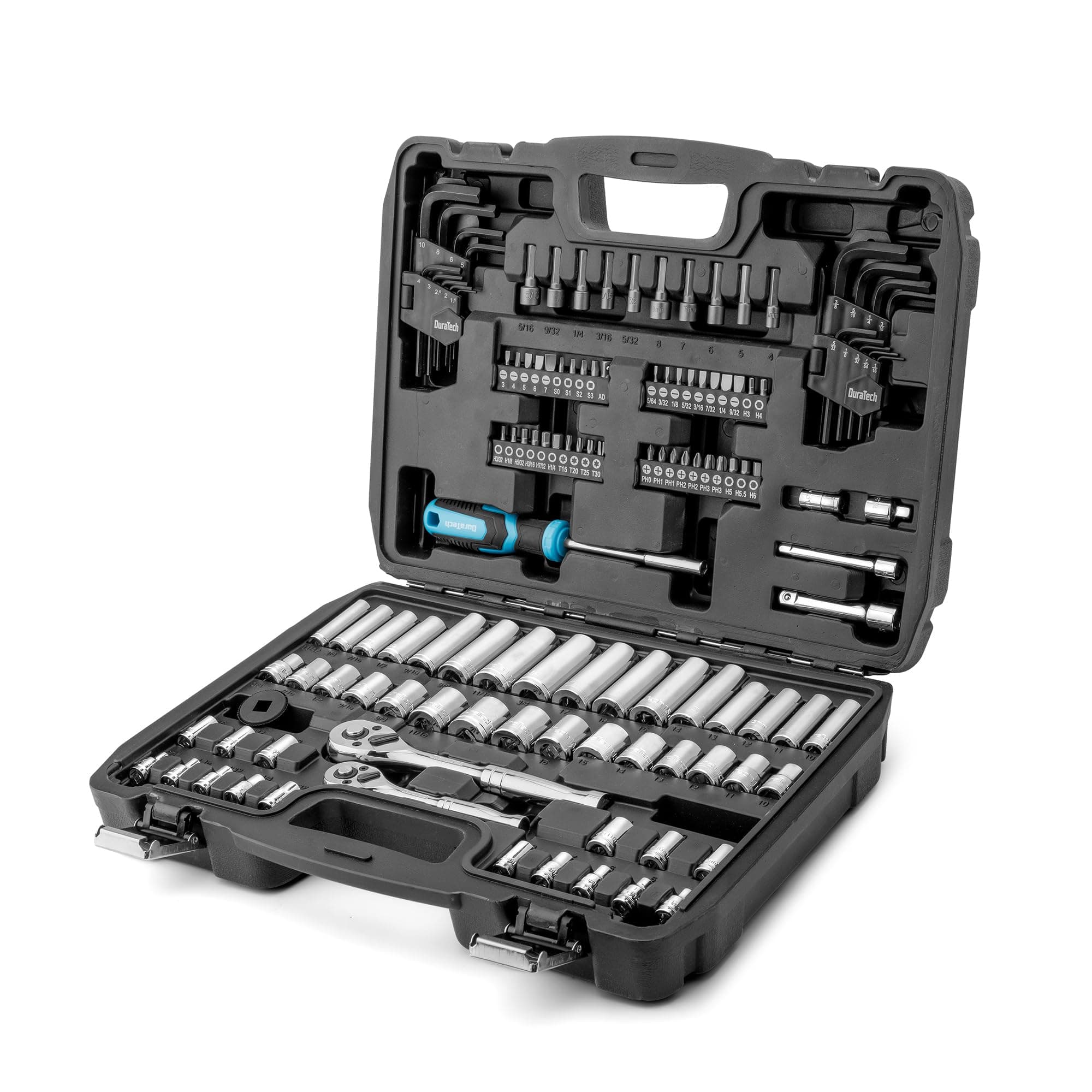 121-Piece Mechanics Tool Set, 1/4" and 3/8" Drive Socket Set, Cr-V Metric and Imperial Sockets, 72-Tooth Quick-Release Ratchet, 40-in-1 Magnetic Screwdriver and Hex Keys with Carrying Box