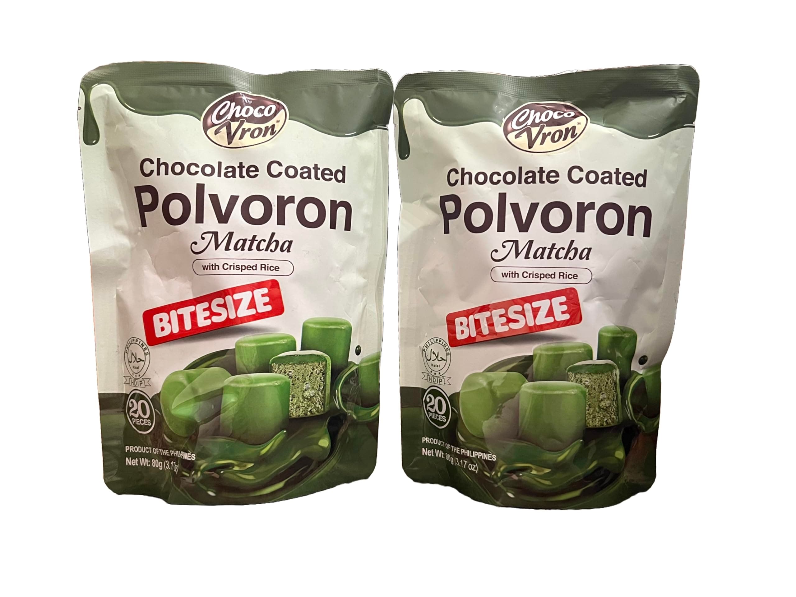 Generic Chocovron Chocolate Coated Polvoron Matcha with Crisp Rice Bite Size 80 g (Pack of 2)