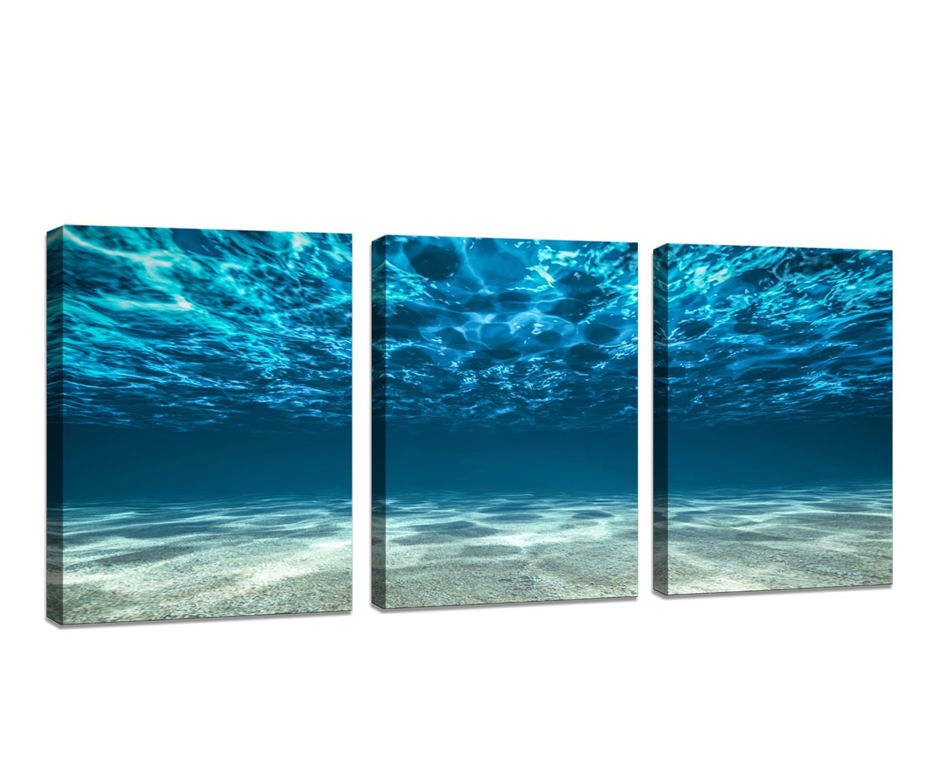 Baisuart Wall Art 3 Panels Print Blue Ocean Sea Wall Art Decor Poster Artworks Canvas Prints Picture Seaview Bottom View Beneath Surface Pictures Painting On Canvas Home Office Decor