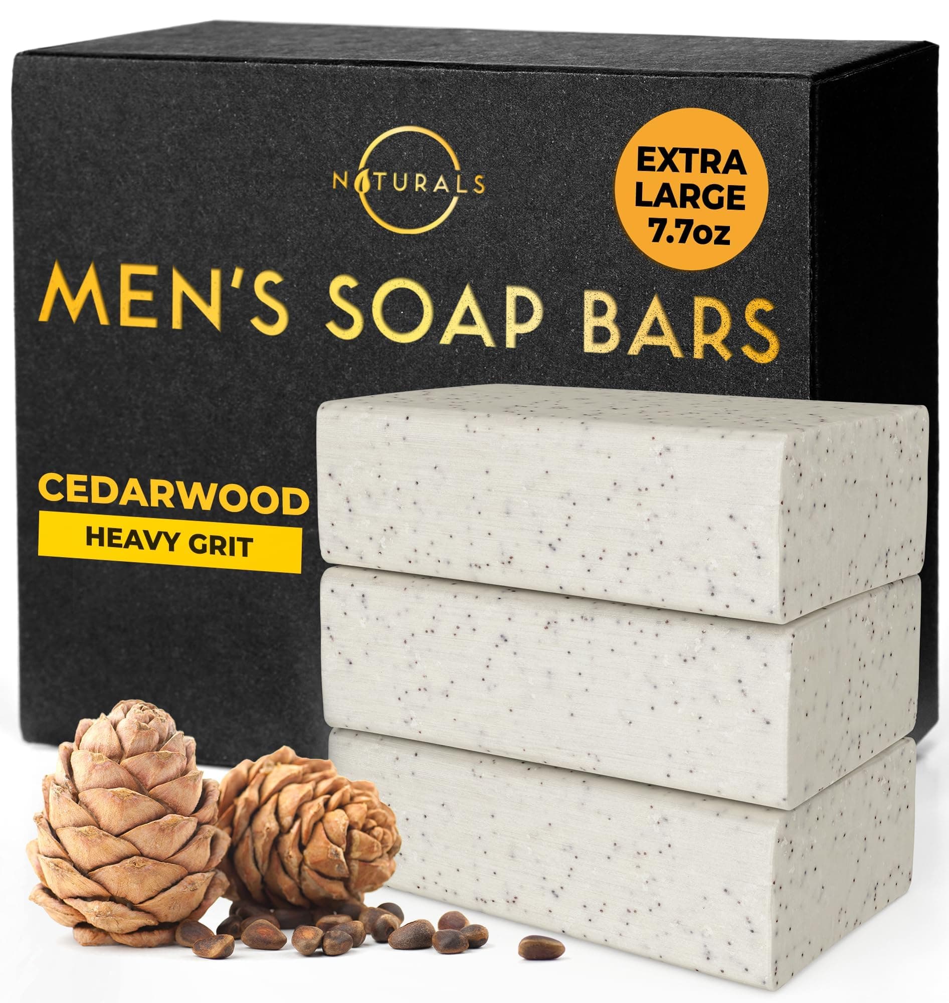 O NATURALS 7.76 oz (3PC) Exfoliating Soap Bar Cedarwood - Heavy Grit Mens Soap - All Natural Exfoliation Bar Soap for Men - Apricot Kernels Bar Soap - Face Soap Bar - Moisturizing Mens Face Bar Soap