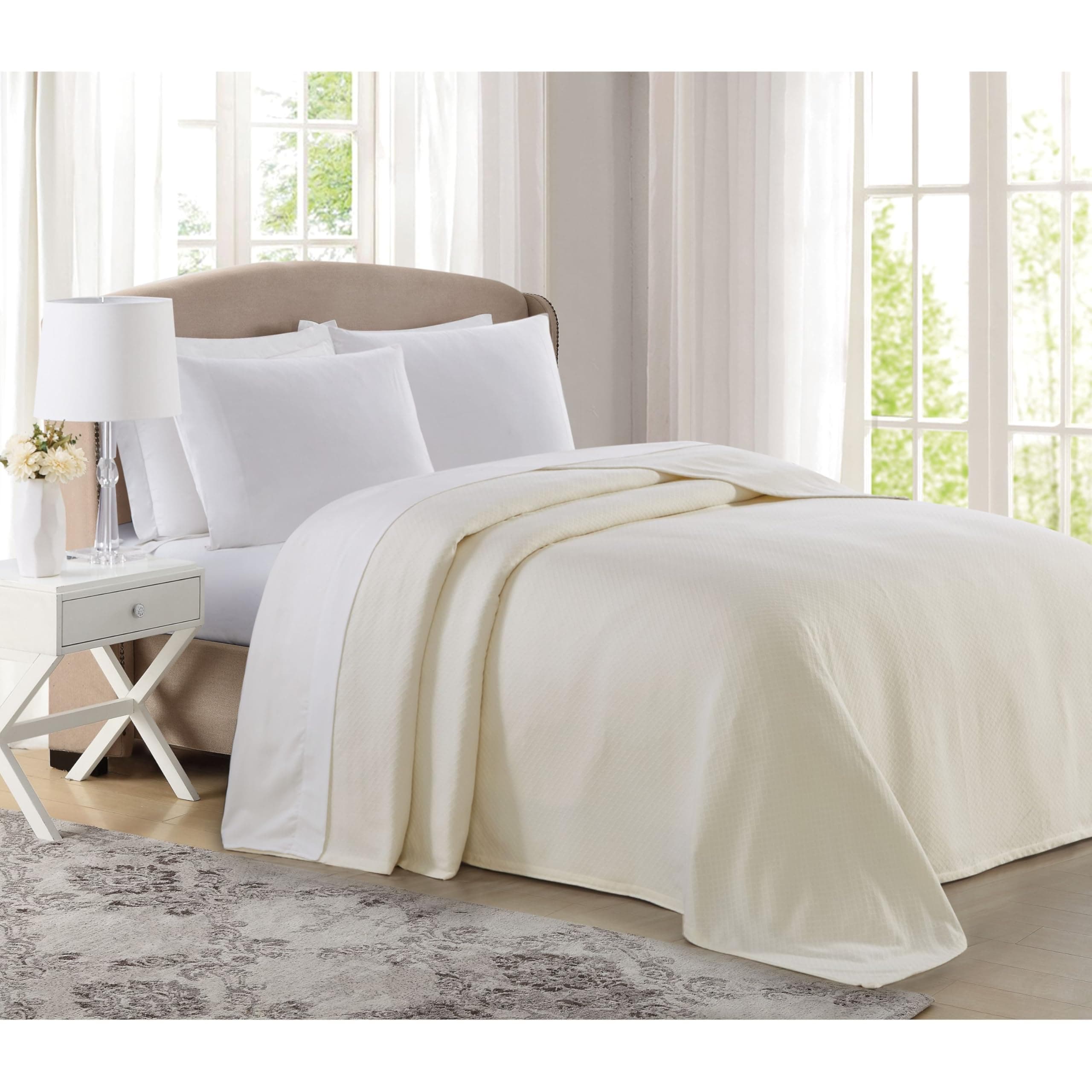 Charisma Deluxe Woven Cotton Blanket, King, Ivory