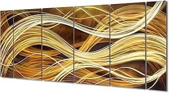 Yihui Arts Metal Art Wall Decor, Contemporary Warm Color Light Gold Brown Abstract Decorative Wall Accents for Modern Home Decor, Set of Five(Total Size 24x64IN)