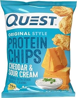 Quest Nutrition Cheddar & Sour Cream Protein Chips, 19g Protein, 4g Net Carbs, Low Carb, Gluten Free, 1.1 oz (Pack of 12)