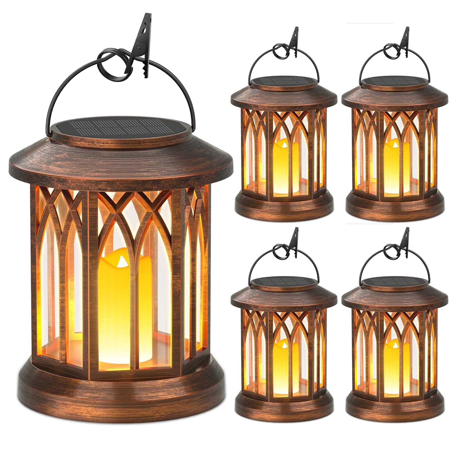 KOOPER 4 Pack Solar Lantern Outdoor Lights, Hanging Solar Lanterns Outdoor Decorative, Lanterns LED Flickering Flameless Candle Mission Lights for Yard Table Garden Decor