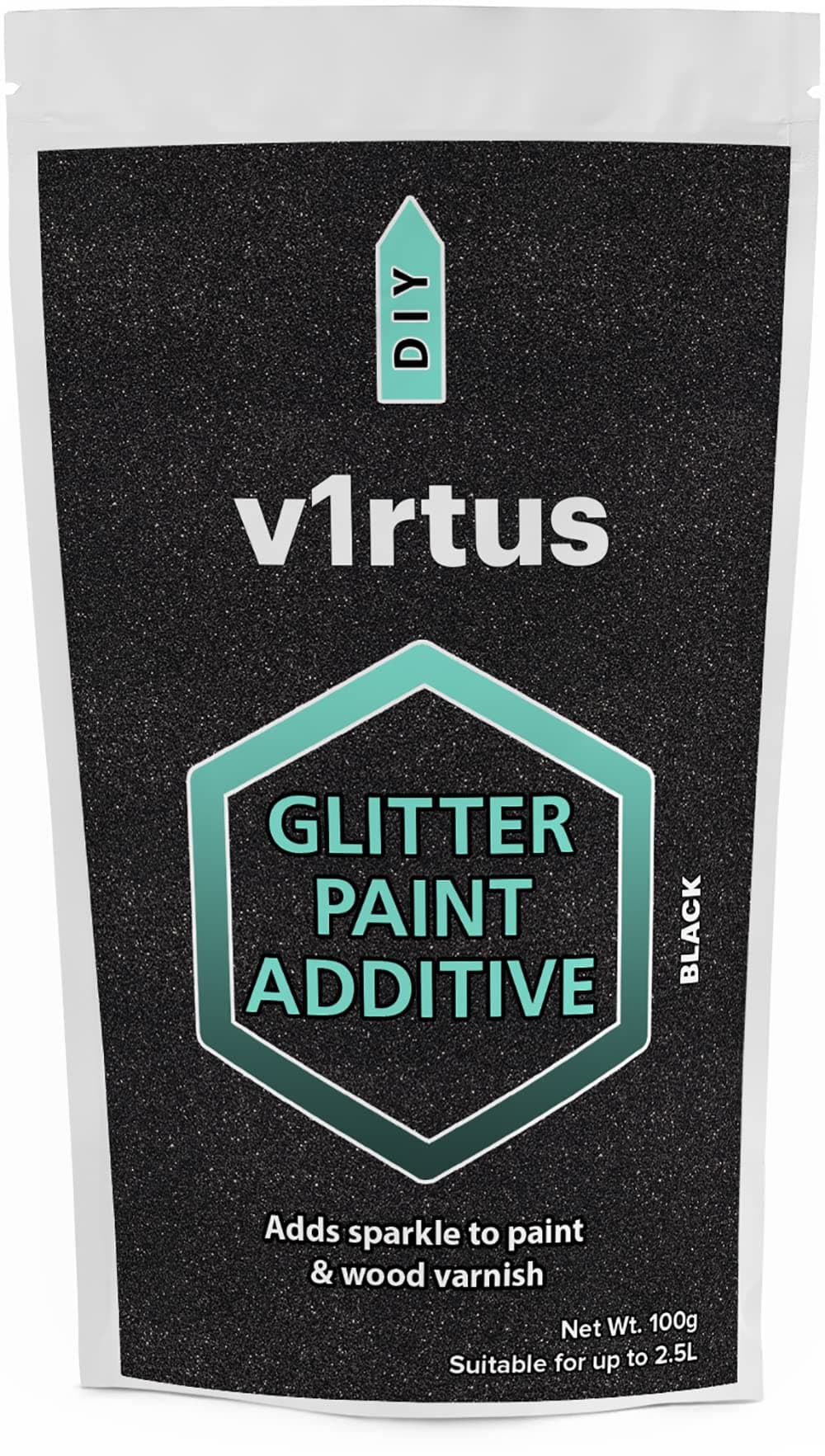v1rtus Black Glitter Paint Crystal Additive 100g for Emulsion Paint - for use with Interior/Exterior Wall, Ceiling, Wood, Metal, Varnish, Dead Flat, Matt, Soft Sheen or Silk Paints