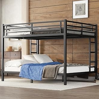 Queen Over Queen Bunk Bed,Heavy Duty Metal Bunk Bed Frame for Adults,2 Side Ladder,Guardrail,Space-Saving,Noise Reduced,No Box Spring Needed,Black (Black, Queen Over Queen)