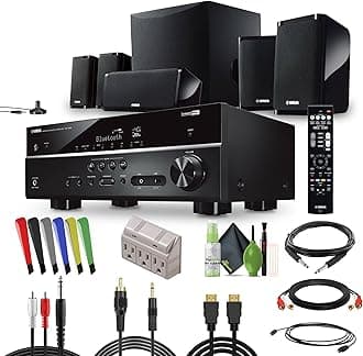 Yamaha Audio YHT-4950U 4K Ultra HD 5.1-Channel Home Theater System with 8" 50W RMS Powered Subwoofer Speakers, True Surround Sound, AV Receiver and Bluetooth Music Streaming Bundle with Accessories