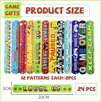 Gaming Slap Bracelets Wristband Slap Bands for Kids Gamer Party Bag Filler,24Pc Gamer Snap Bracelet Band Bulk for Kids Boys Girls Gaming Birthday Party Bags Supplies Favors,Classroom Prizes Gifts