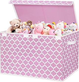 Toy Box for Girls, Kids - Large Toy Chest Organizers and Storage Boxes with Flip-Top Lid & Divider, Collapsible Container Bins for Playroom, Nursery, Closet, Living Room, 24.5"x13"x16", Pink