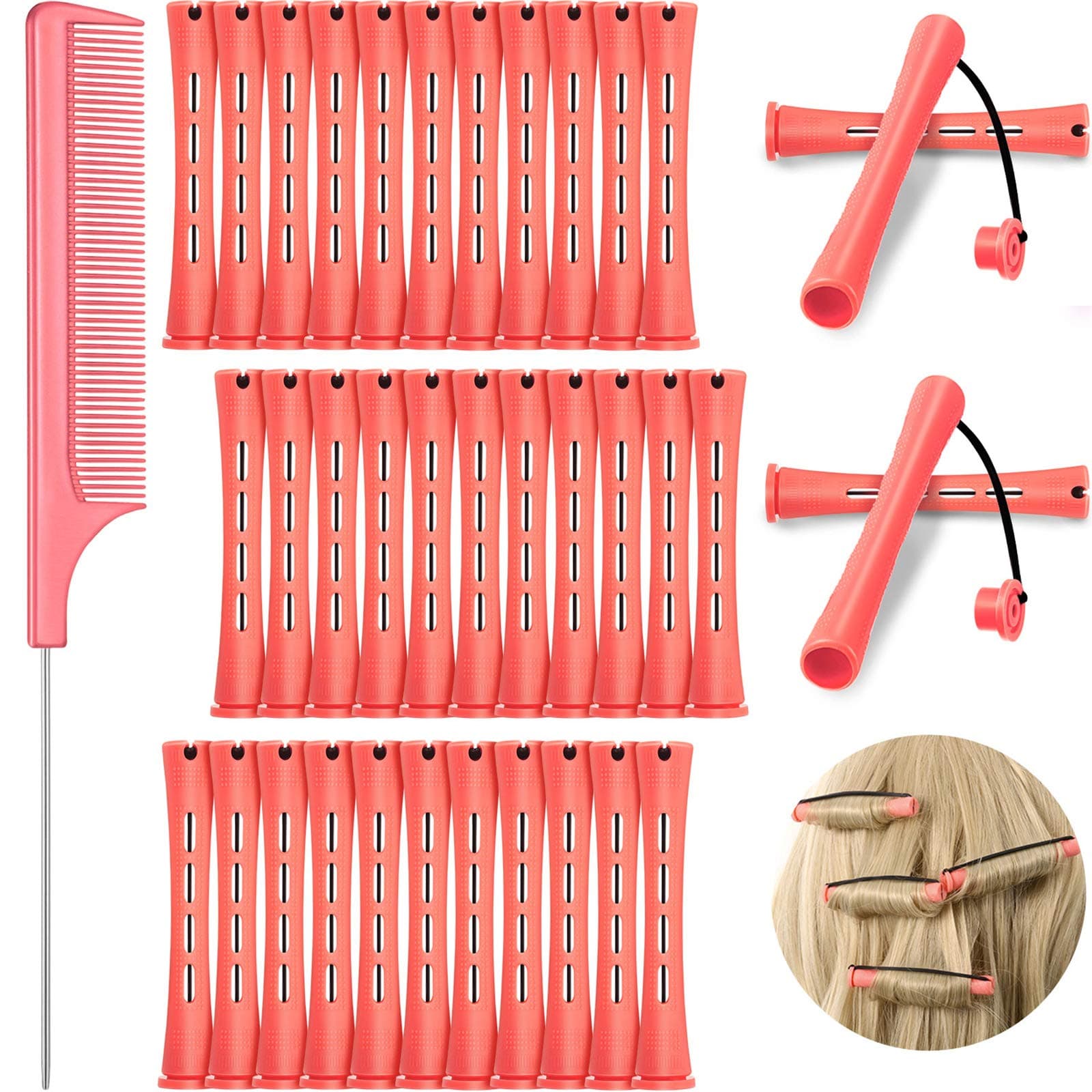 WILLBOND 36 Pieces Cold Wave Rod Hair Perm Rods Hair Rollers Perming Curlers with Steel Rat Tail Comb for Hairdressing Styling