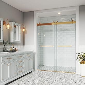 Shower Doors Soft Closing 66-72" W x 79" H Width Adjustable Double Sliding 3/8"(10mm) Clear Tempered SGCC Glass Frameless Stainless Steel Hardware (Brushed Gold)