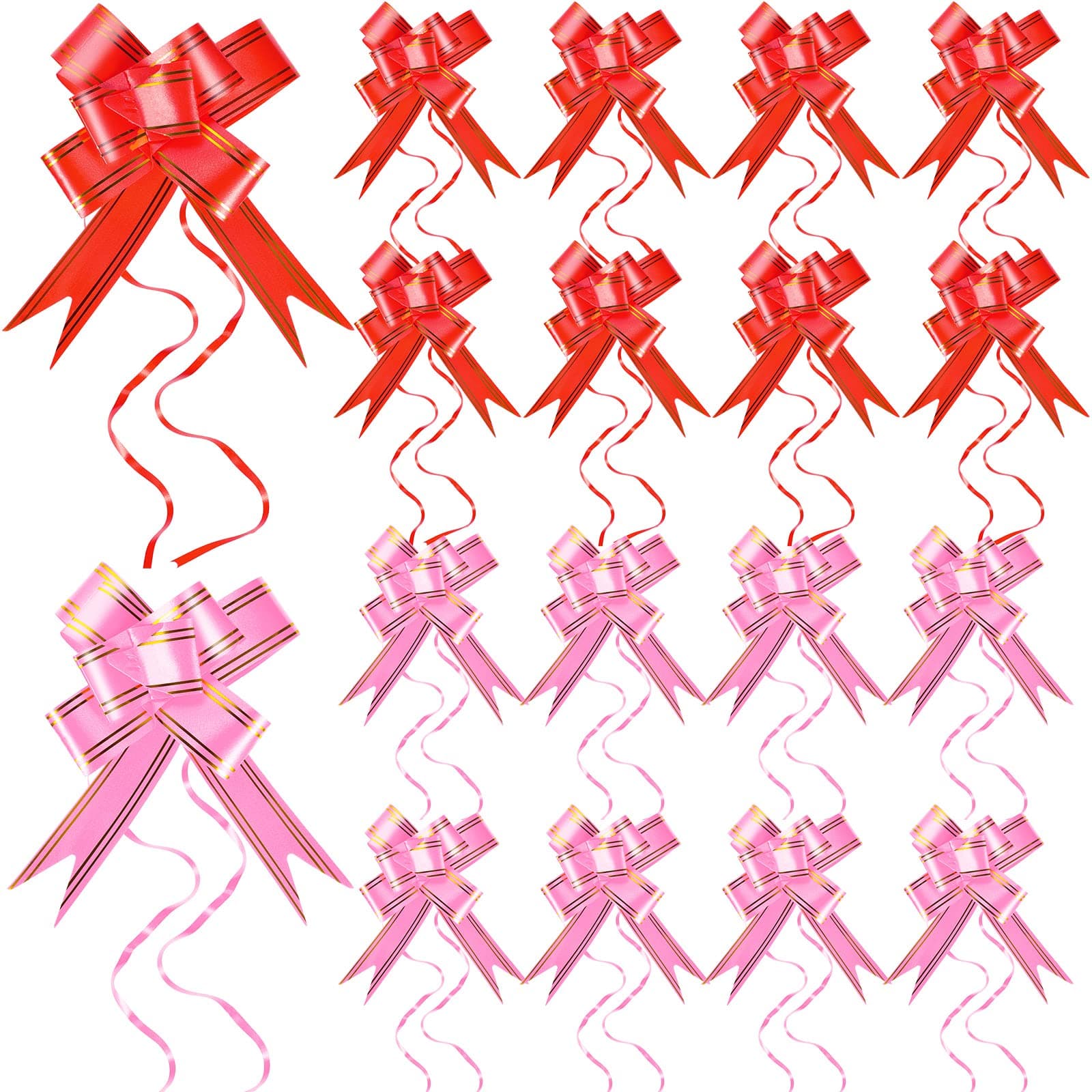 Syhood 20 Pieces Wrap Pull Bows Wrap Ribbon Bows Decoration Butterfly Wrap Bows Pull Bows Wide Wrapping Bows Accessory for Christmas Valentine's Day Party Snowman Room Decoration (Pink and Red)
