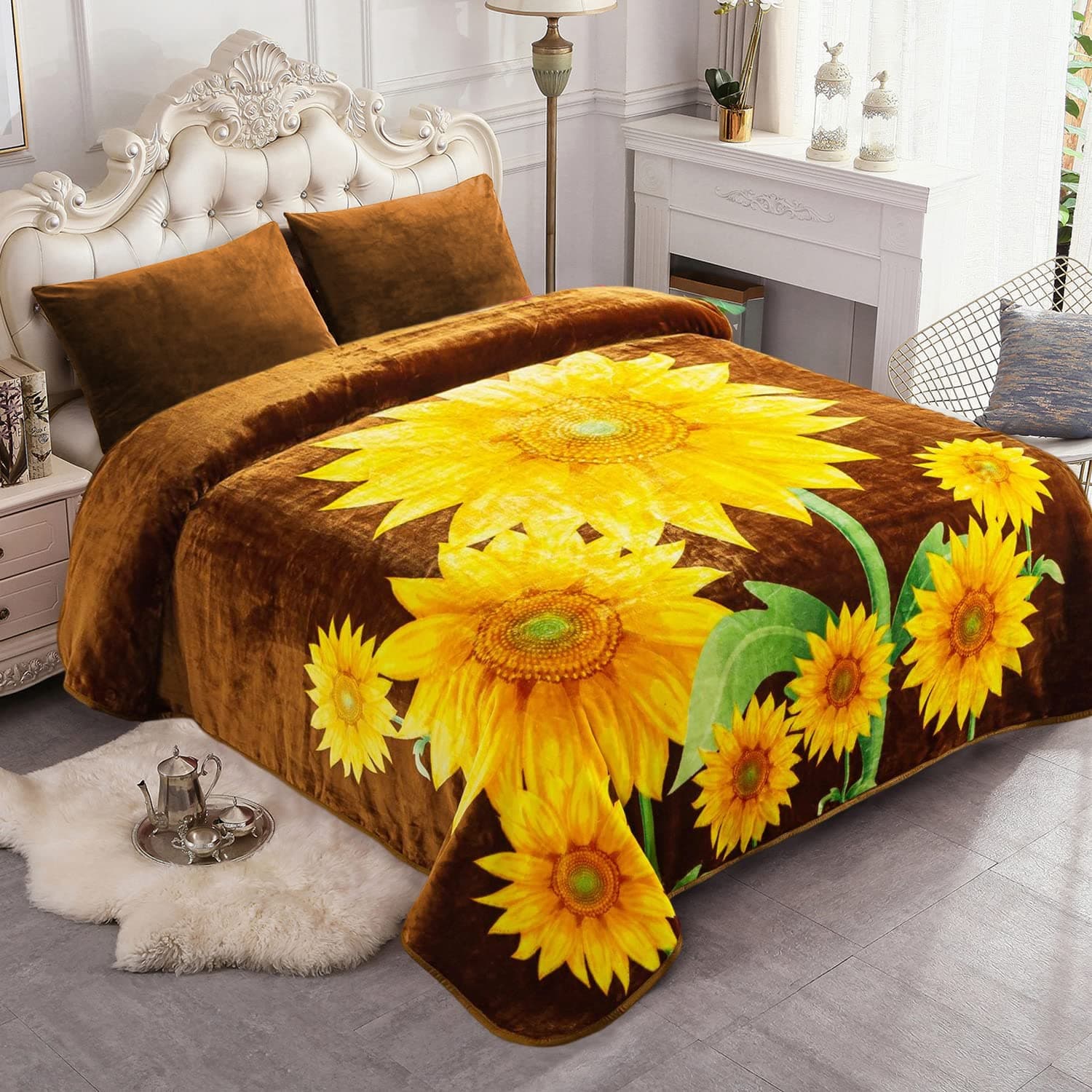 JYK Plush Fleece Blanket Queen Size 91" x 75", 3.7LBs 1 Ply Soft Korean Mink Warm Lightweight Bed Blanket for Spring Fall Autumn Winter