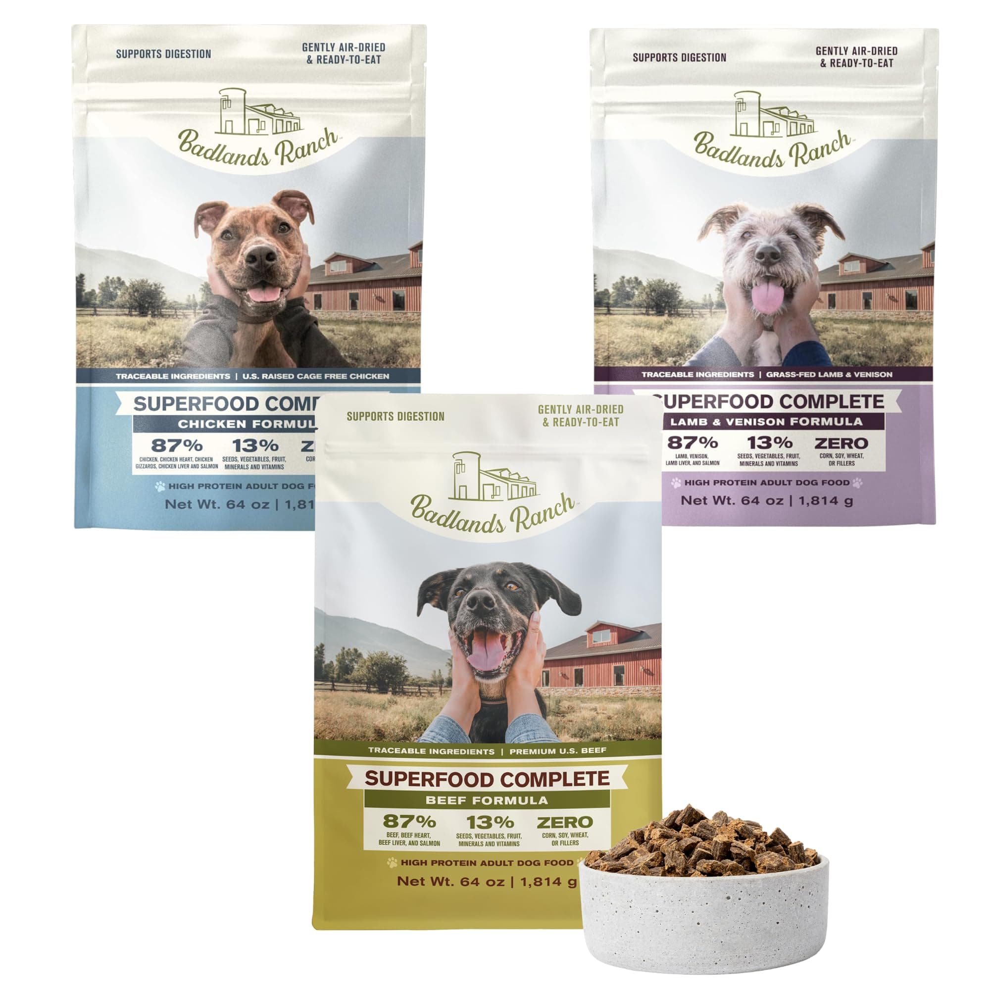 64 oz. Premium Chicken, 64 oz. Premium Beef, 64 oz. Lamb & Venison Superfood Complete Bundle