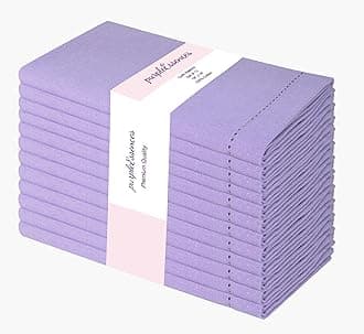 PurpleEssences Set of 12 Hemstitch Cloth Dinner Napkins 100% Cotton - Soft Durable Washable - Ideal for Wedding Spring Easter Summer - Perfect Everyday Use Table Linen 18x18 - Lavender