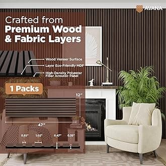 Avana Modern Acoustic Wood Wall Panels – 47.2X12.6 Inch Dark Walnut Acoustic Panels Set of 1 – Wall Panels For Interior Wall Decor For Homes, Offices, Studios – Sturdy And Durable Wood Panels For Wall